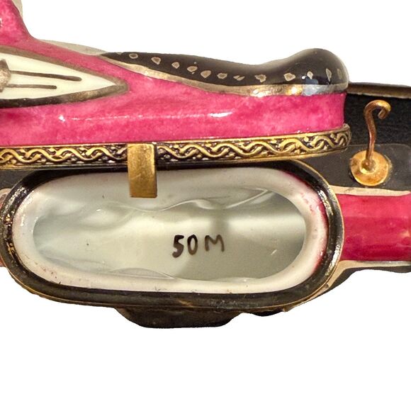 Limoges France Pink Motorcycle Porcelain Trinket Box Hand Painted Collectible - Picture 4 of 6
